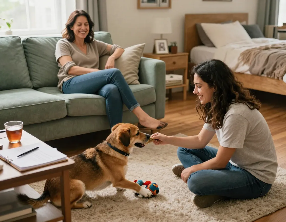 Successful meet and greet with sitter dog and happy owner