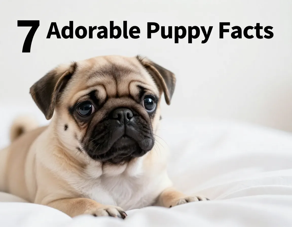 Adorable fawn pug puppy tilted head close up on white blanket