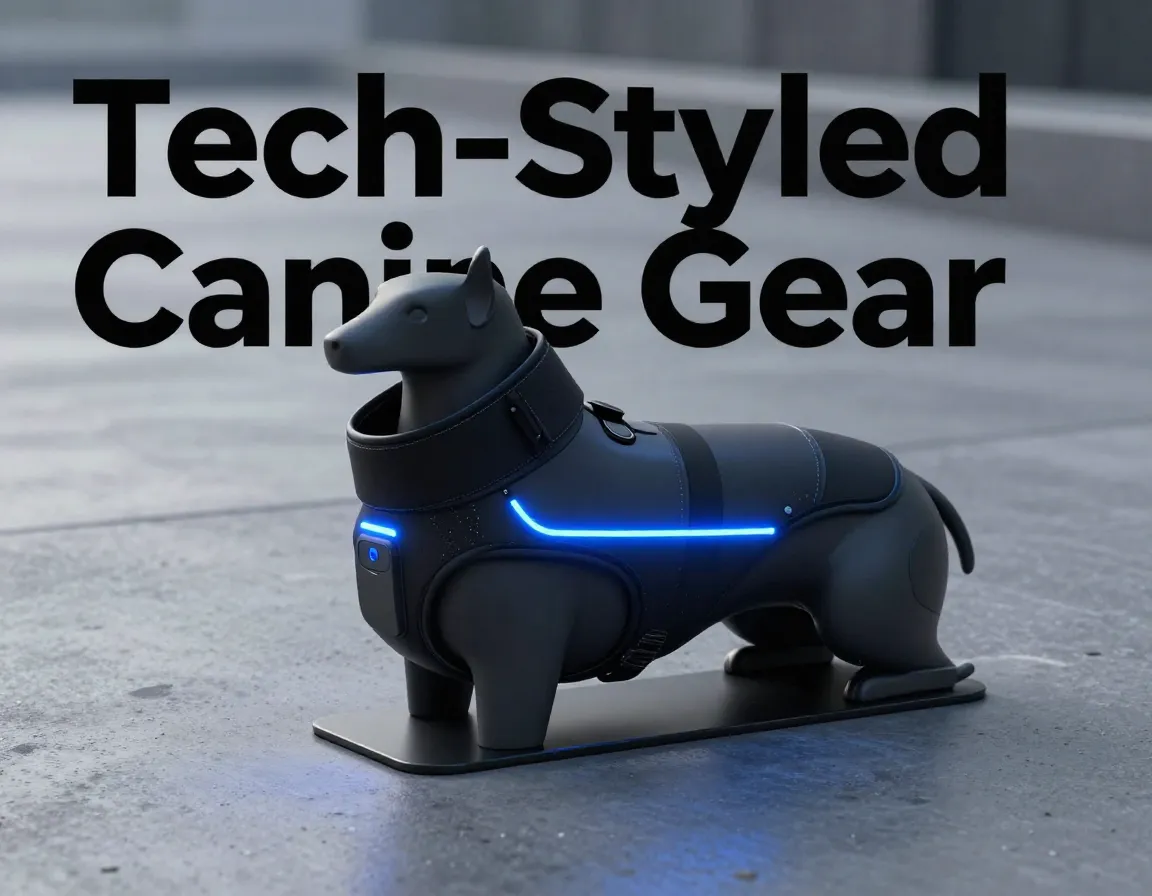Sleek futuristic dog vest led lights gps tech showcase