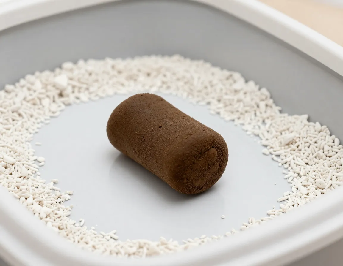 Close up of a single firm well formed cat stool