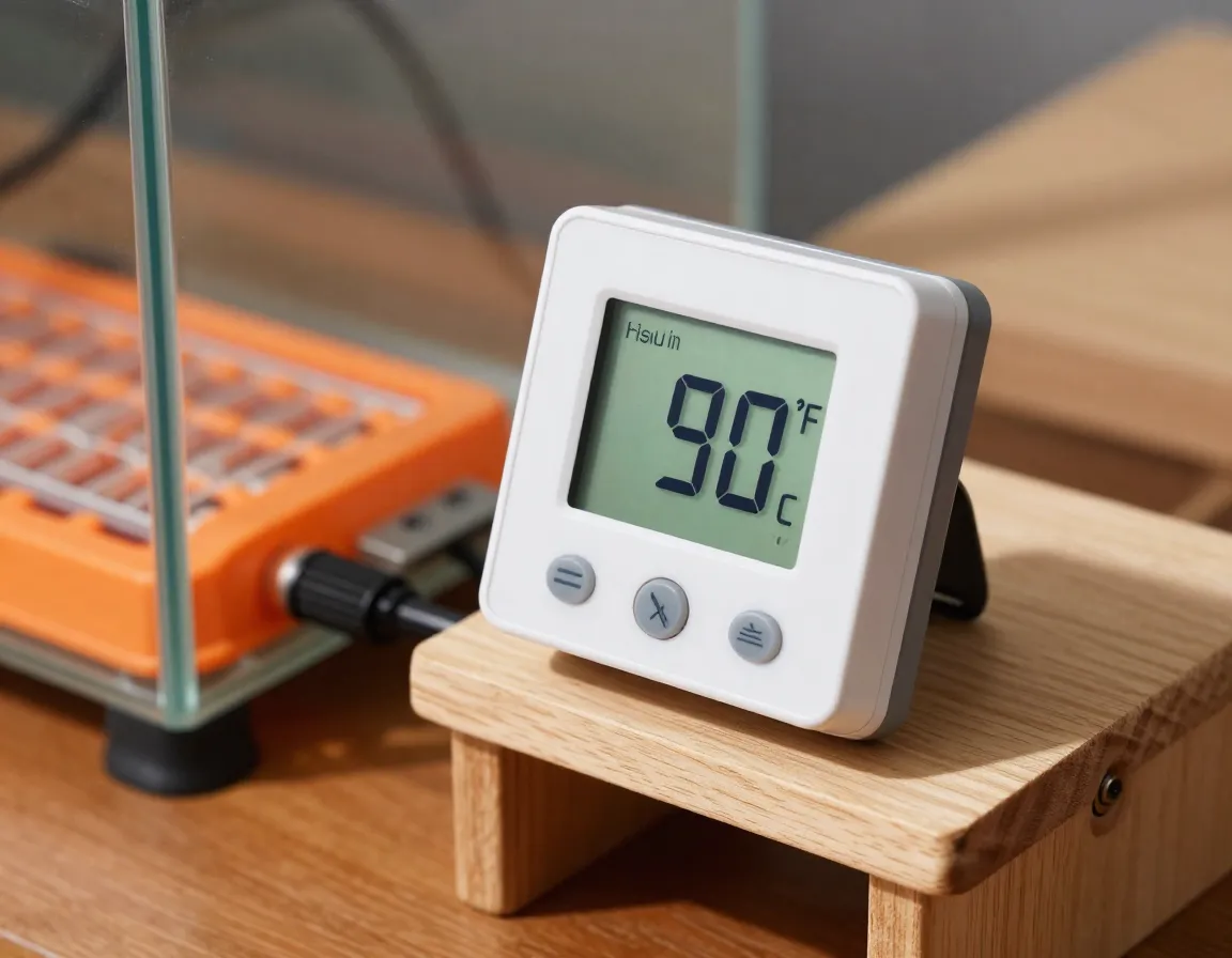 Thermostat display 90f undtank heating pad glass enclosure corner