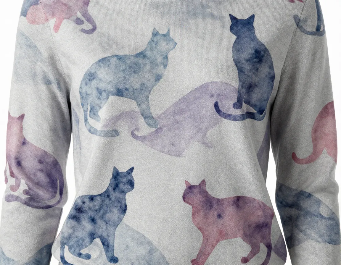 Abstract feline silhouette watercolor inspired flowing pattern sweater