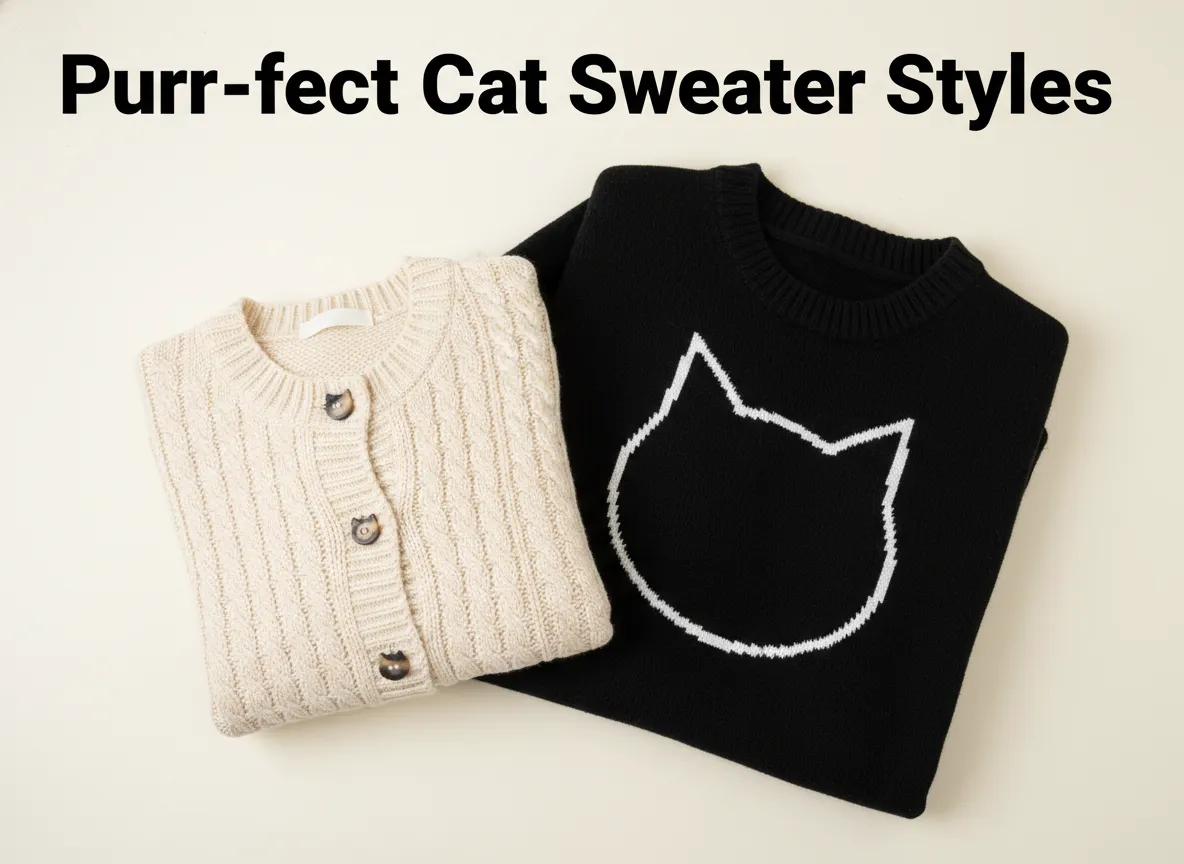 Classic knit bold print womens cat sweater flat lay