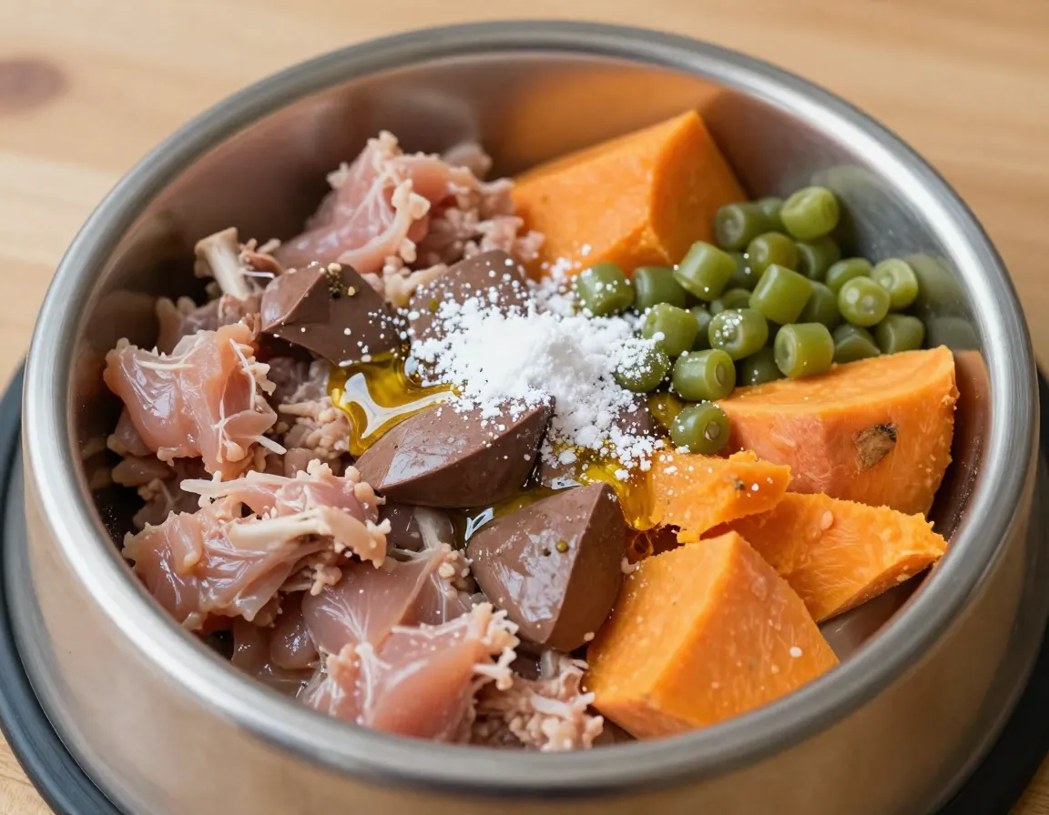 Chicken and sweet potato puppy formula in bowl