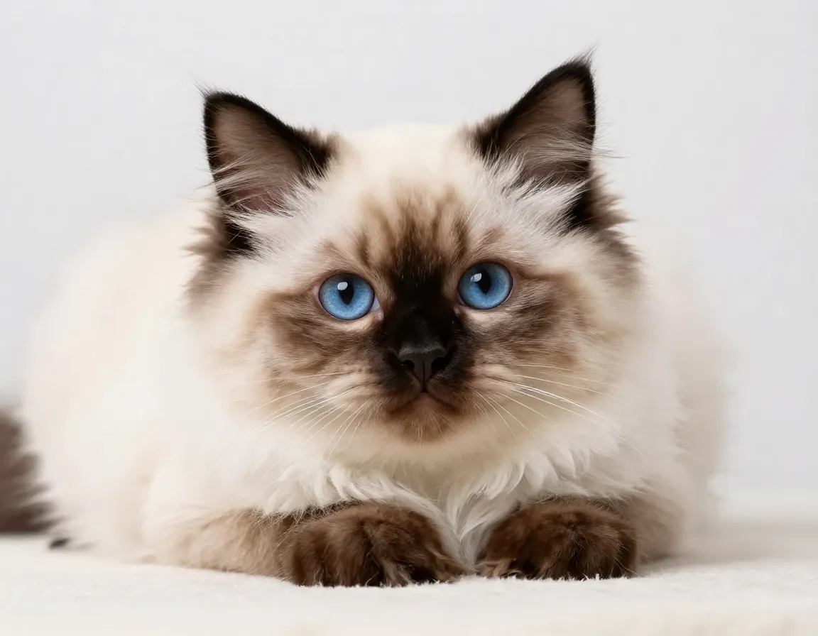 Himalayan kitten with color points on round fluffy face