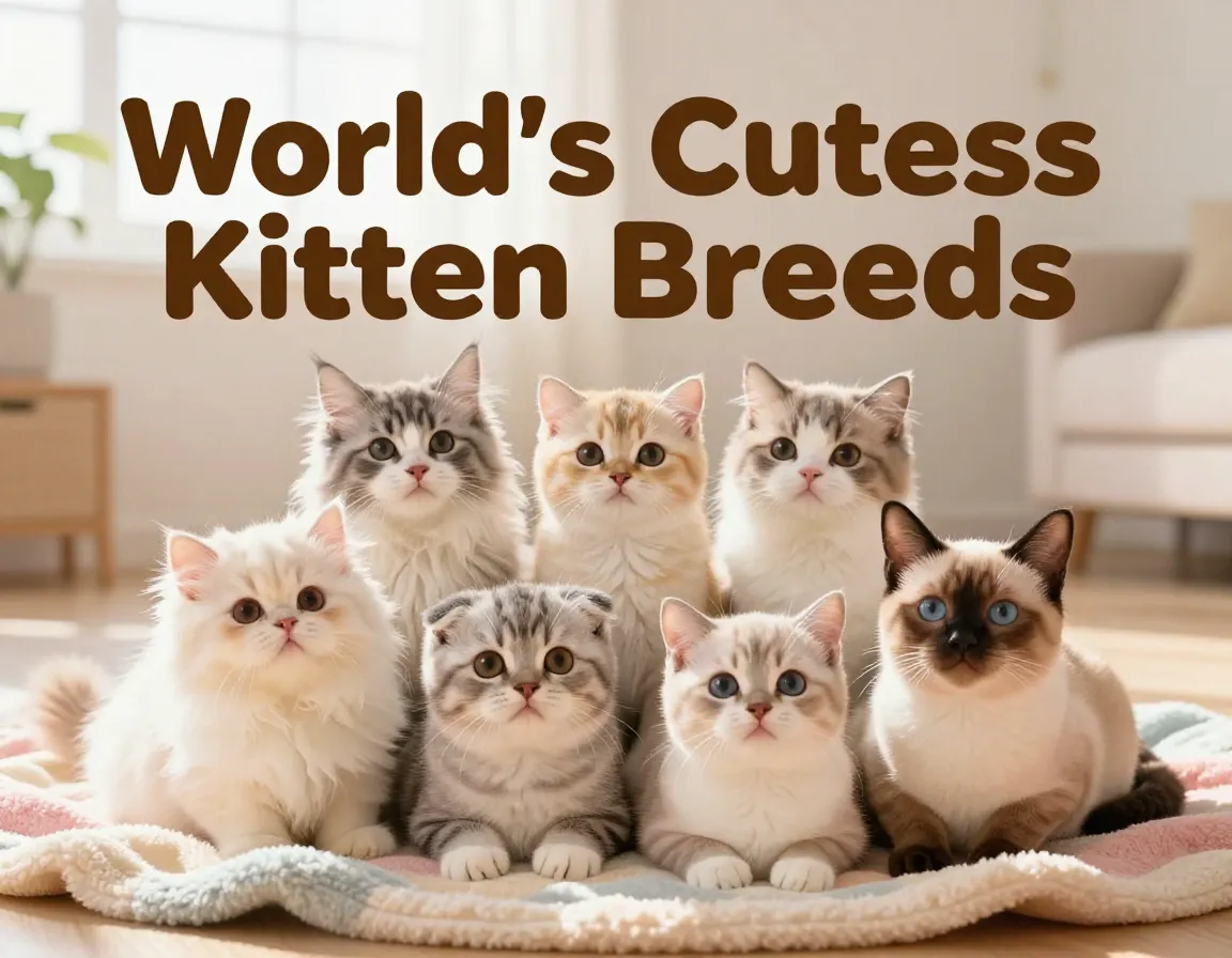 Seven irresistible kitten breeds piled together on soft blanket