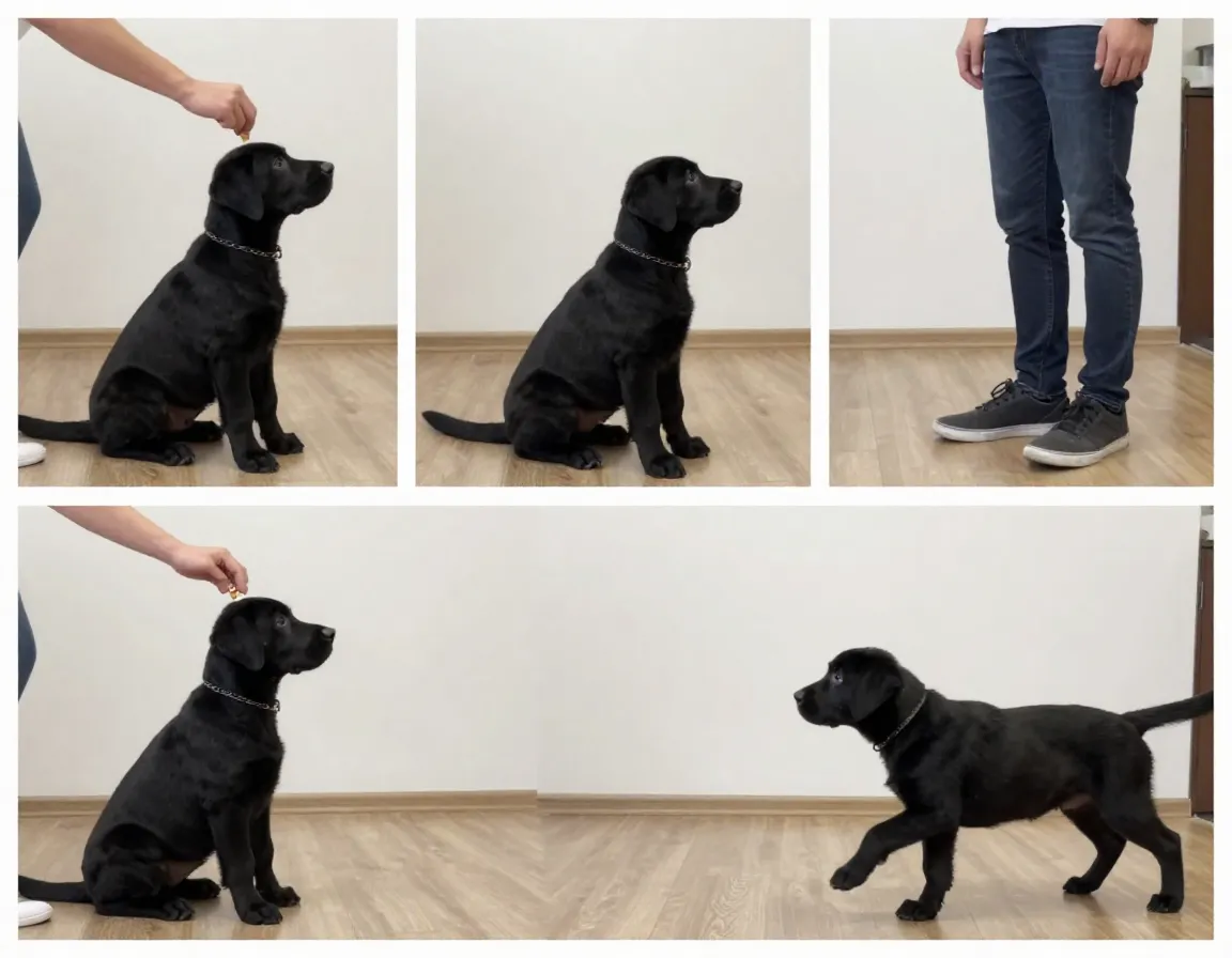Basic command training black lab puppy sit stay come practice