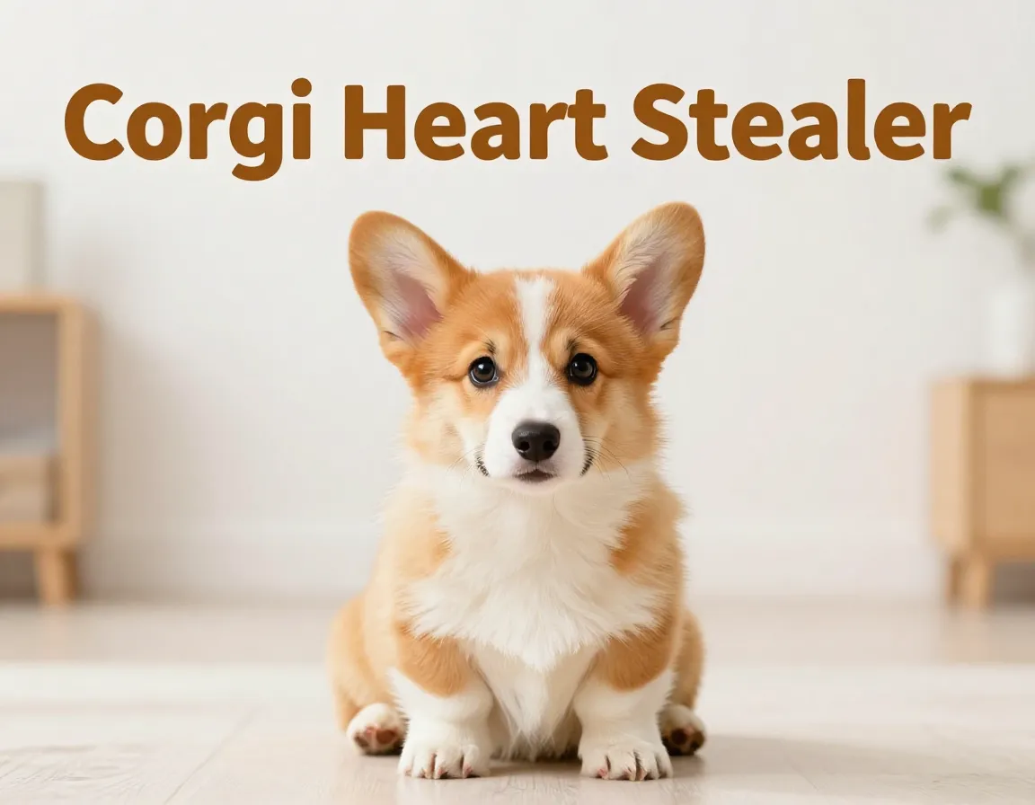 Fluffy corgi puppy with expressive face on clean background