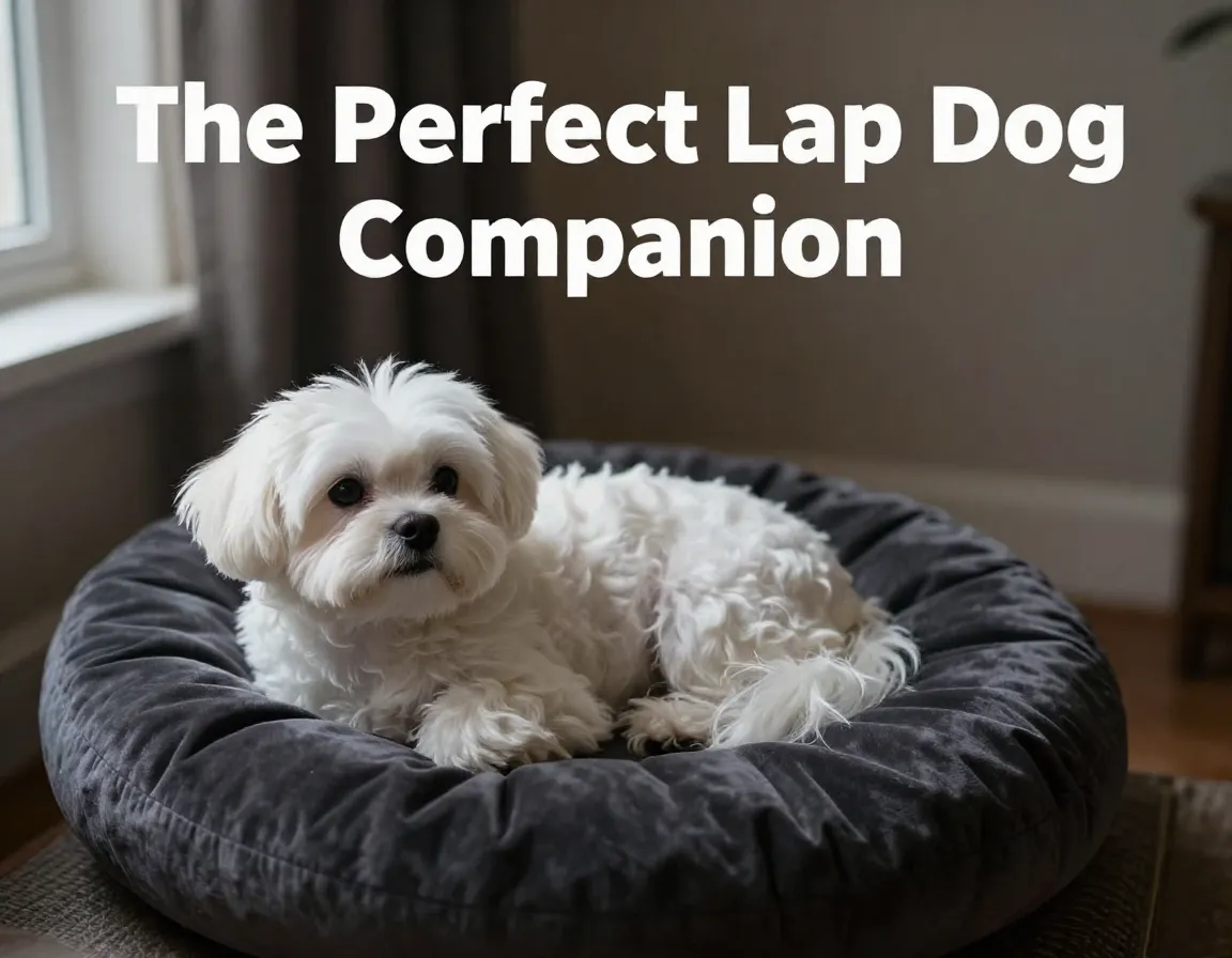 White maltese curled on velvet cushion in cozy lap serenity