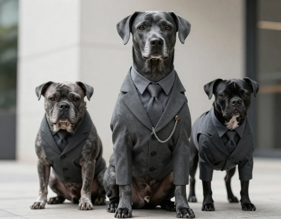 Charcoal gray three piece ensemble dog business casual event