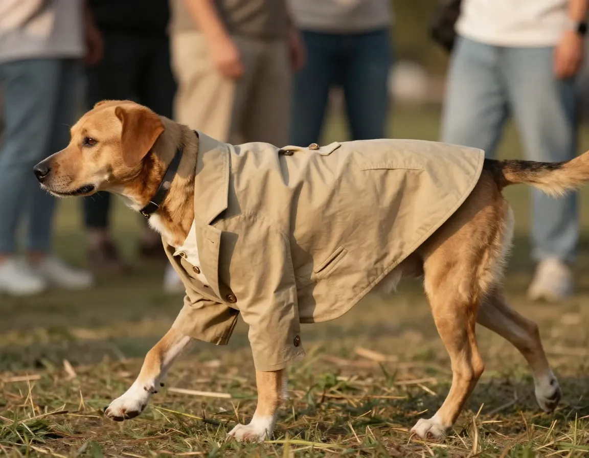 Khaki cotton blazer dog casual outdoor gathering weekend