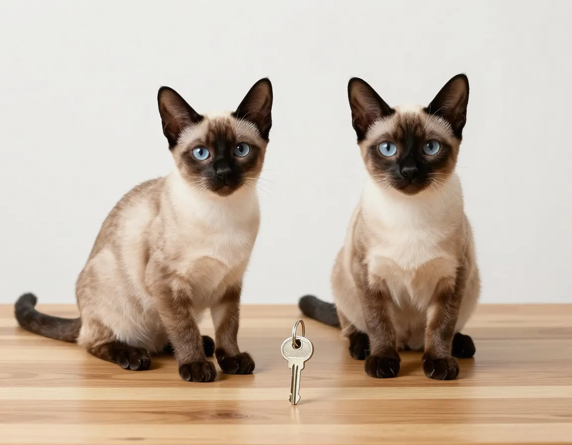 A small adult singapura cat next to a standard house key