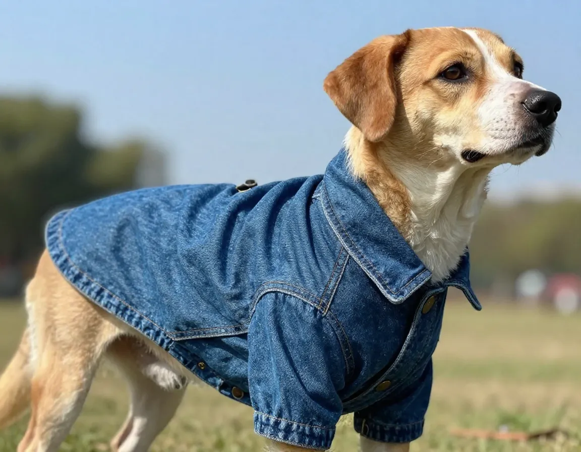 Denim style casual jacket dog park visit everyday stylish wear