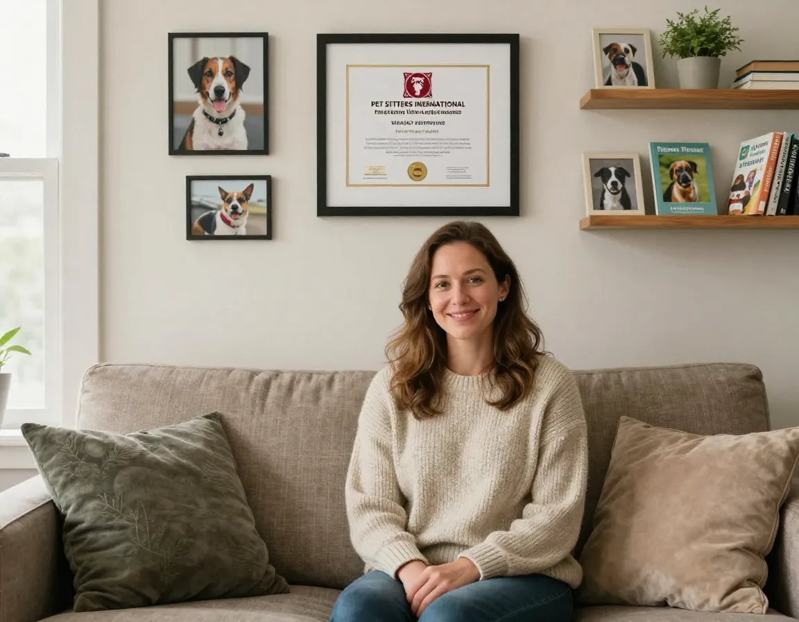 Pet sitter about page with personal story and certifications displayed