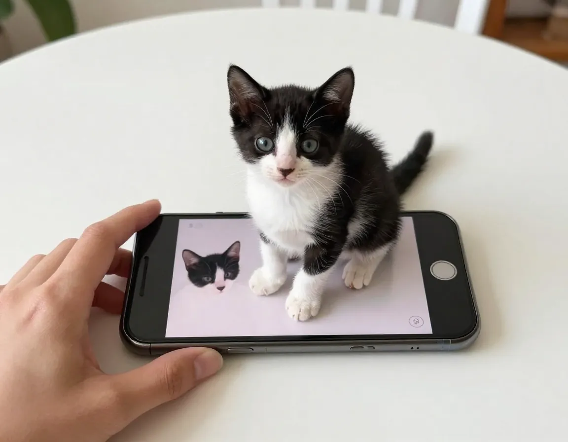 A viral tiny kitten sitting on a smartphone for scale