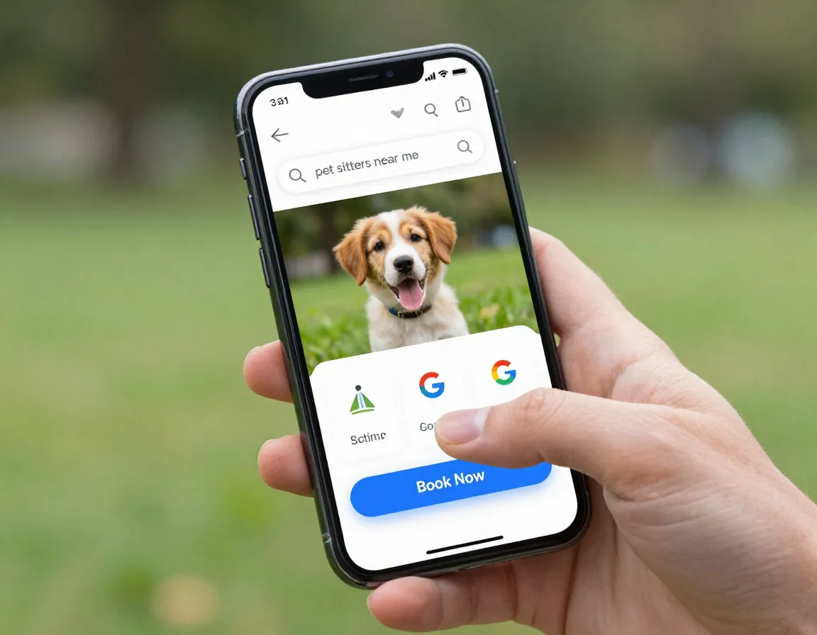 Mobile optimized fast loading pet sitting website on smartphone