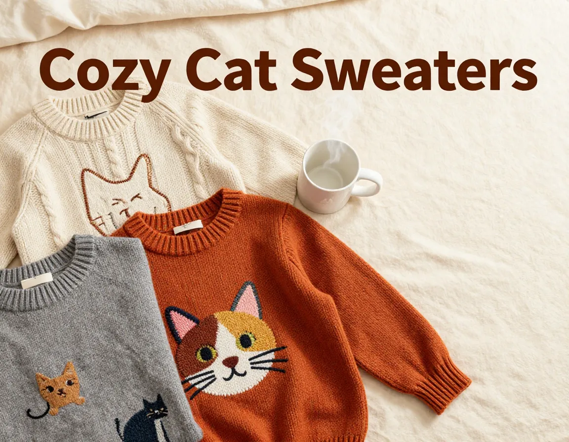 Cozy cat sweaters flat lay knitwear autumn style