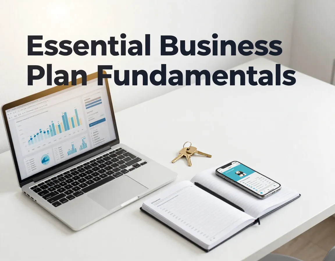 Overhead desk with laptop checklist and keys for professional pet business plan