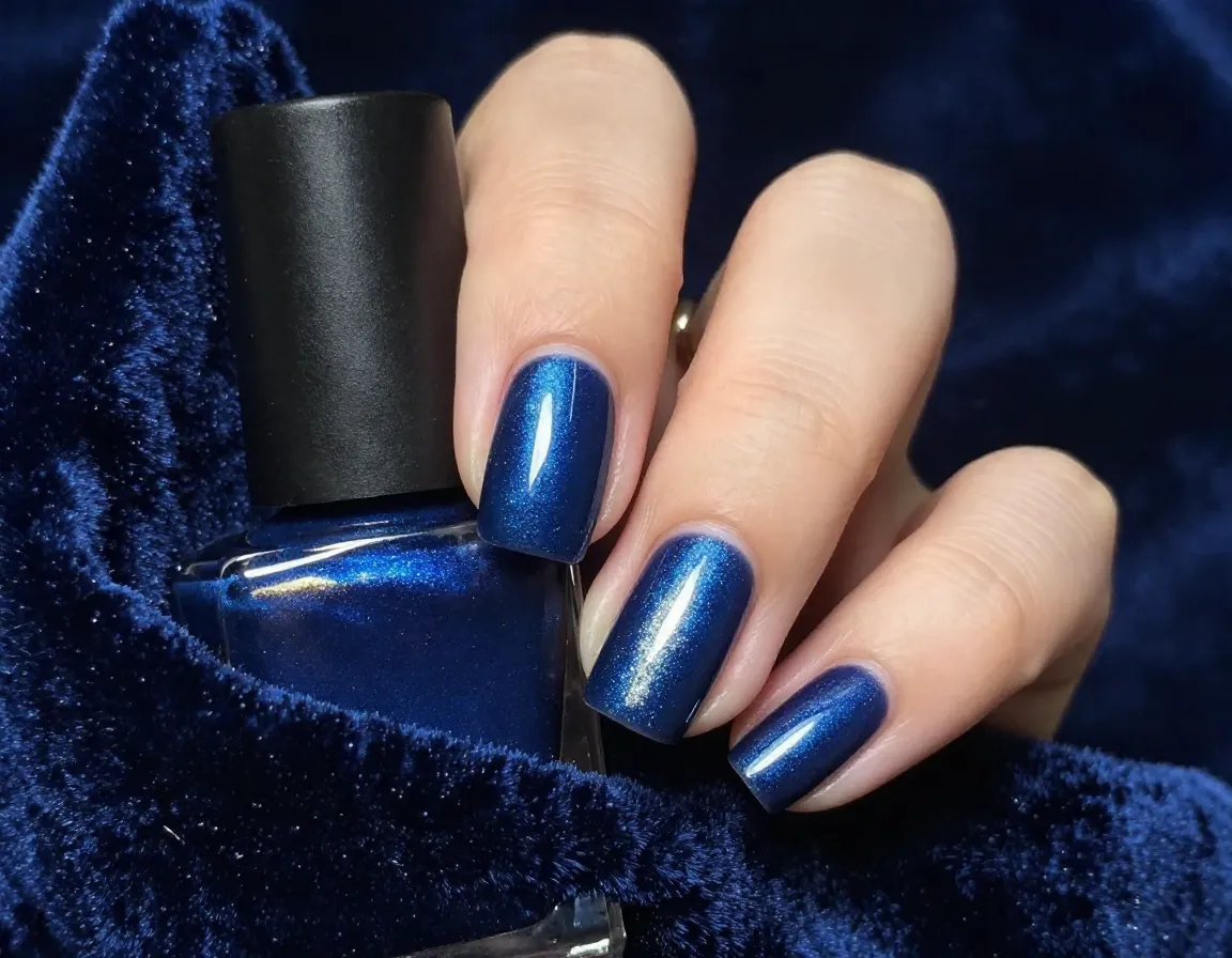 Mesmerizing navy blue depths sapphire like magnetic nail polish effect