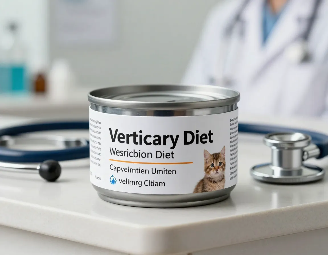 Prescription diet canned food for kittens with veterinary label
