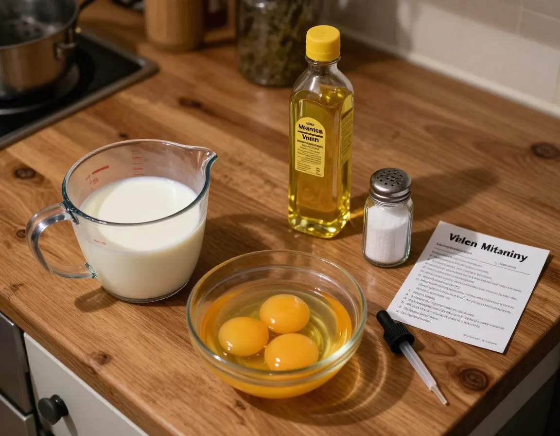 Emergency homemade kitten formula ingredients in kitchen setting
