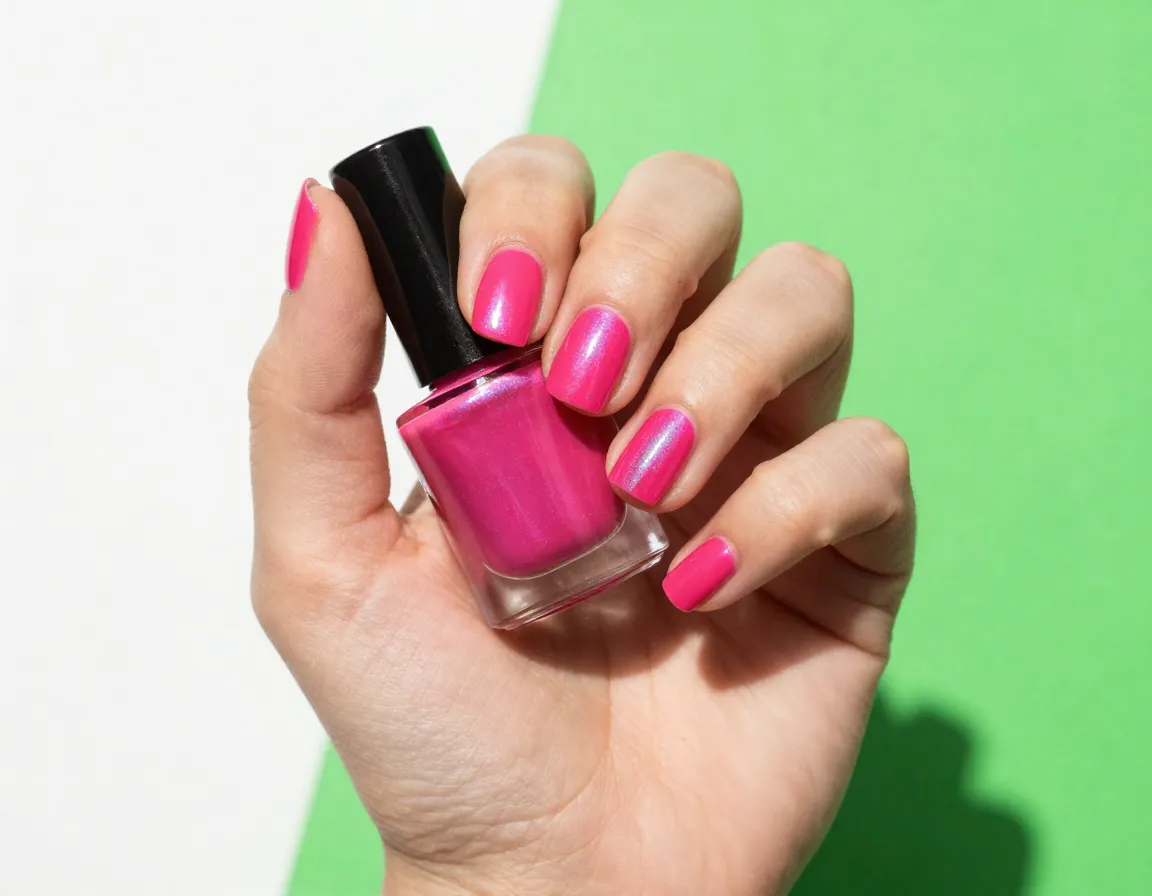 Hot pink statement bold vibrant cat eye nail polish magnetic shimmer design