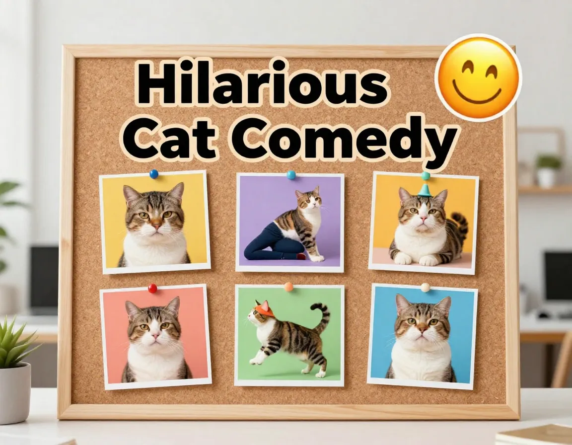 Hilarious cat collage seven funny photos corkboard display