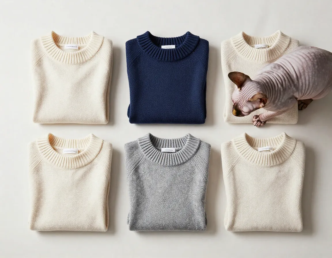 Coordinated sweater set for sphynx cat in four seasons