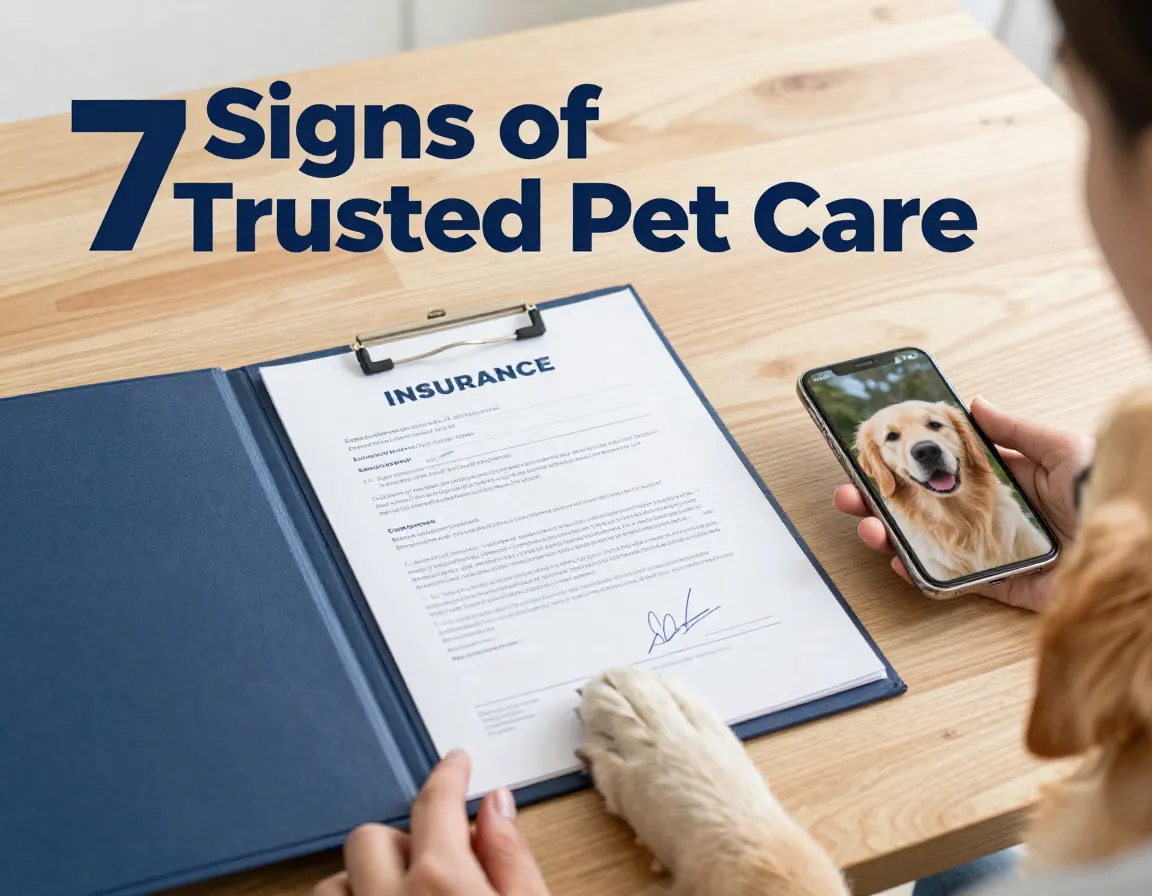 Professional pet sitter documents with insurance certificate and client signature on desk