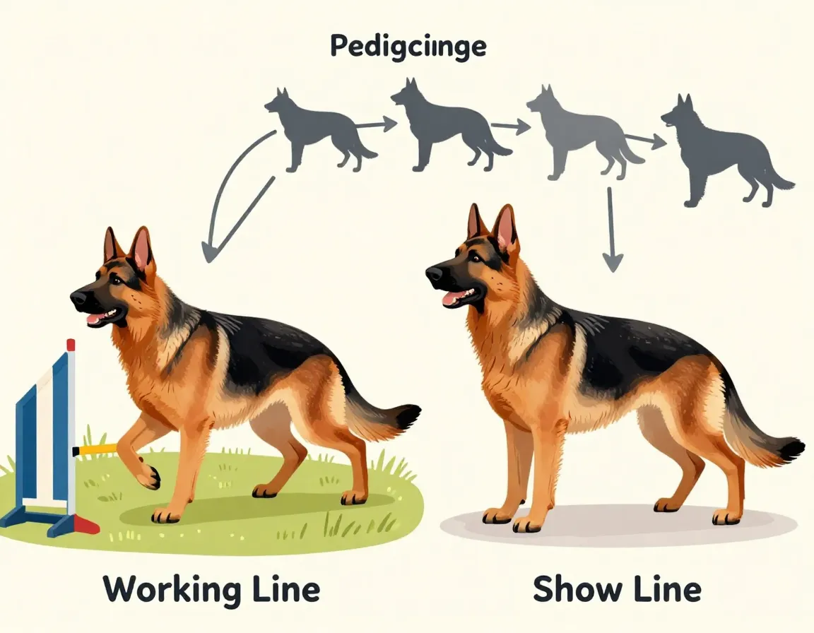 German shepherd working and show line comparison illustrated chart