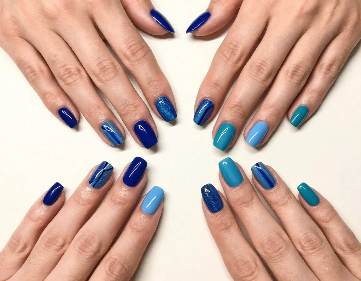 Rainbow blue variation cat eye manicure nail art set