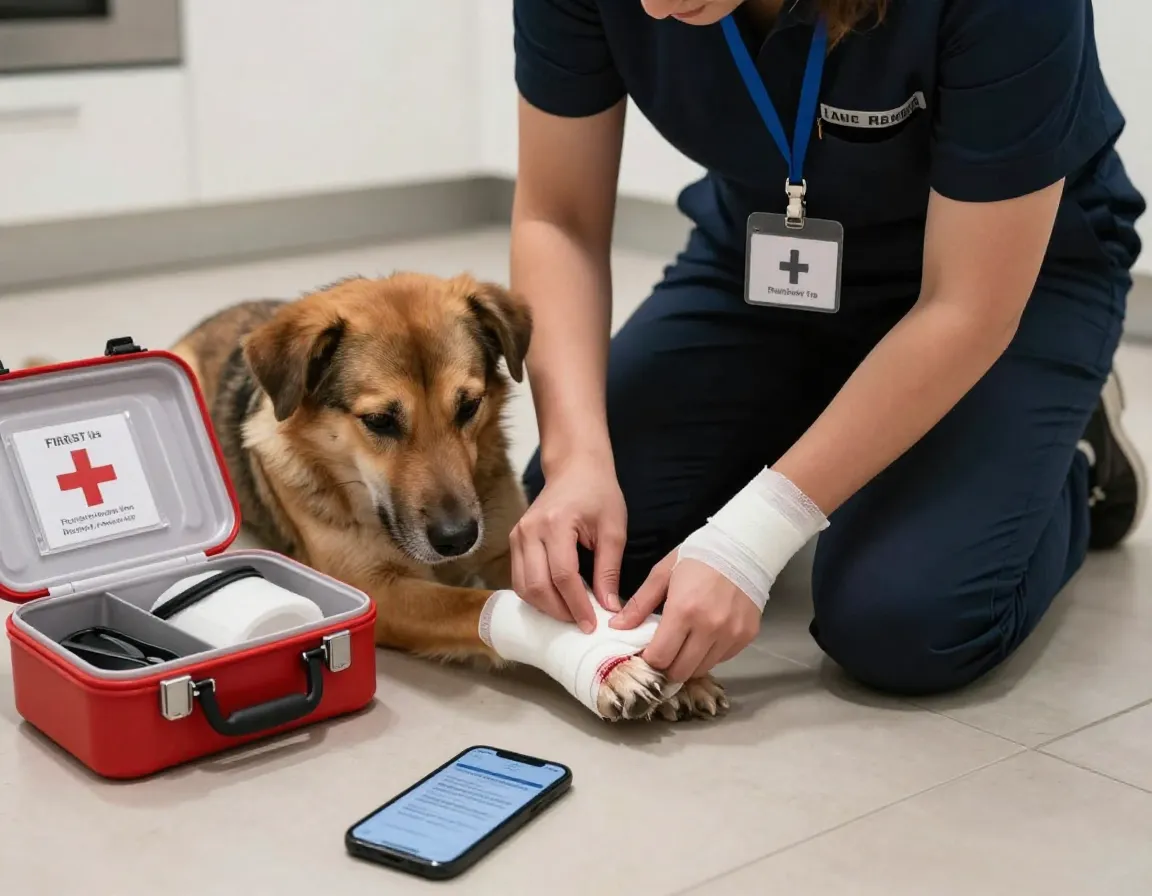 Pet sitter administers emergency first aid with established veterinary protocols