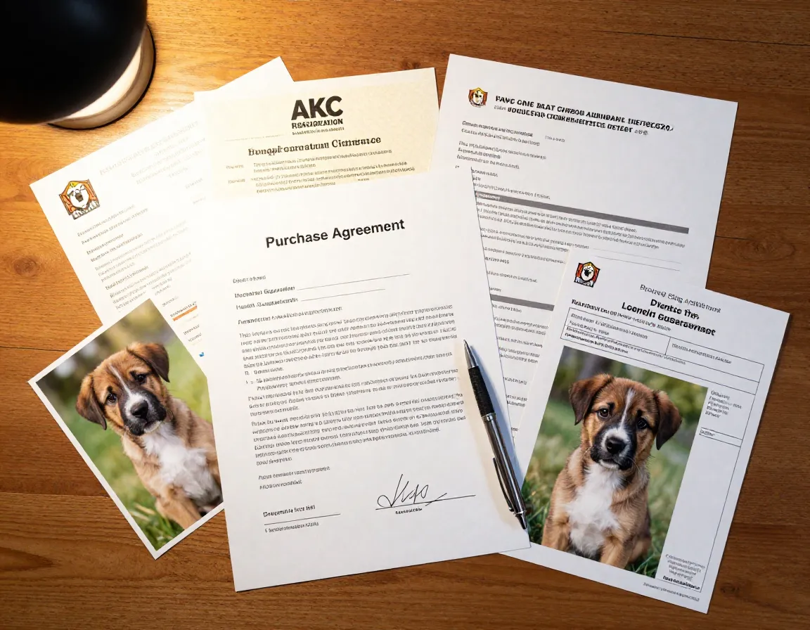 Official purchase contract and pedigree documents for puppy
