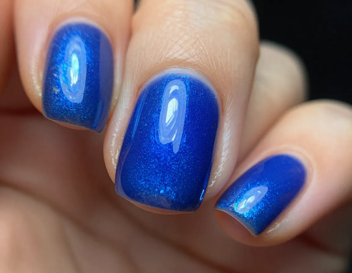 Electric blue mirror finish chrome cat eye nails