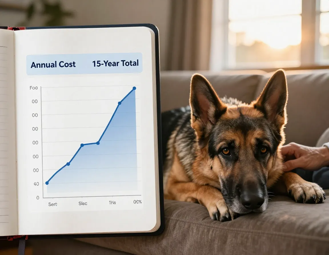 Lifetime cost projection chart next to senior german shepherd