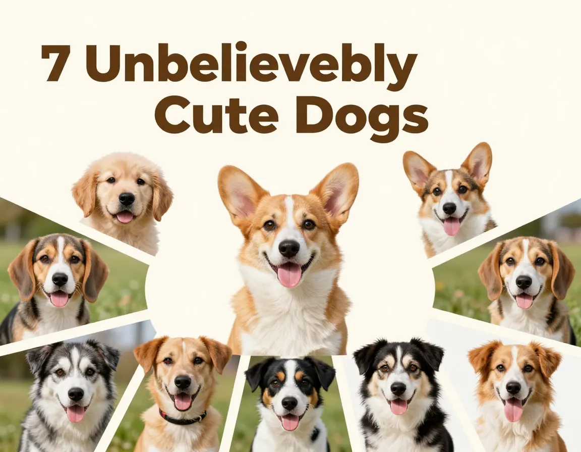 Hero golden retriever puppy surrounded six smaller dog portraits