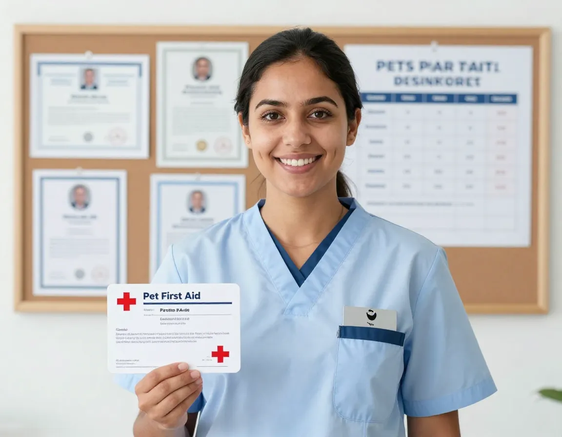 Professional staff member demonstrating pet first aid certification