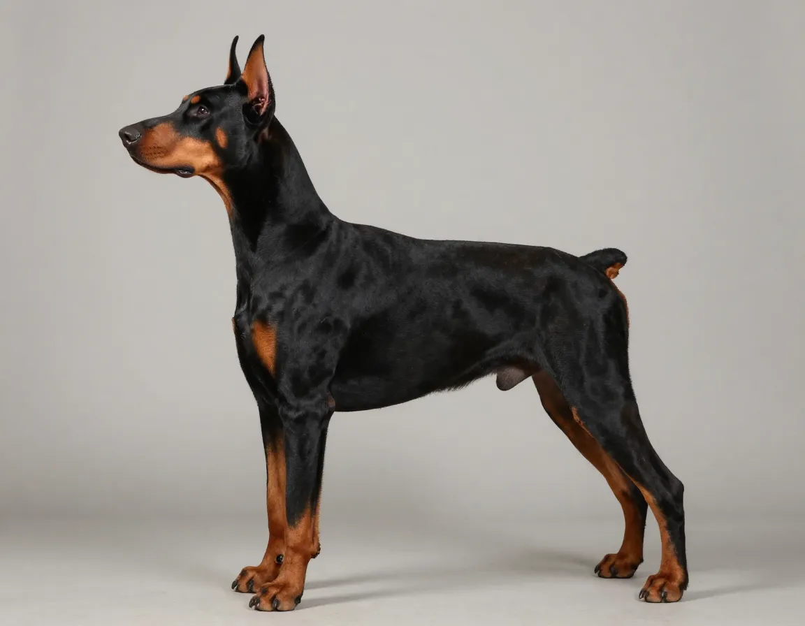 Square medium size build doberman pinscher side profile
