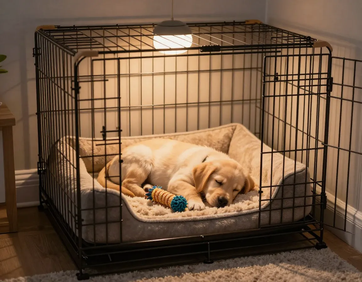 Proper sized crate training puppy den bed toy bladder control