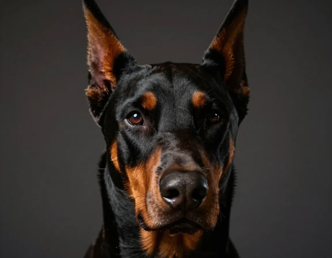 Distinctive wedge shaped head doberman close up portrait