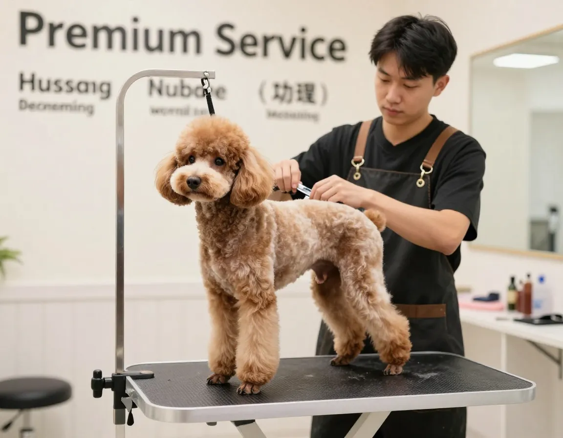 Dog receiving professional grooming as a premium add on service