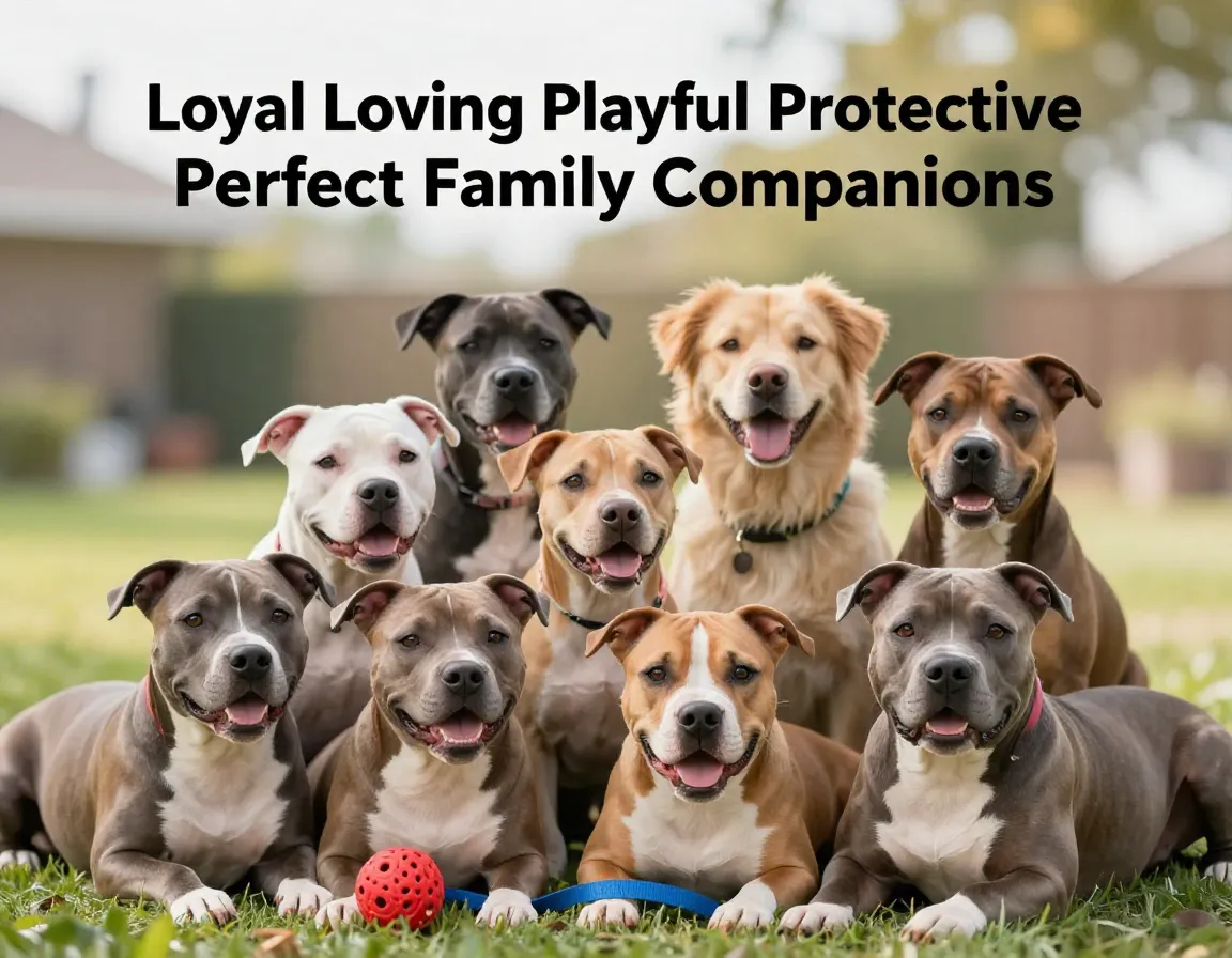 Playful pitbull mix breeds in sunny park family companions