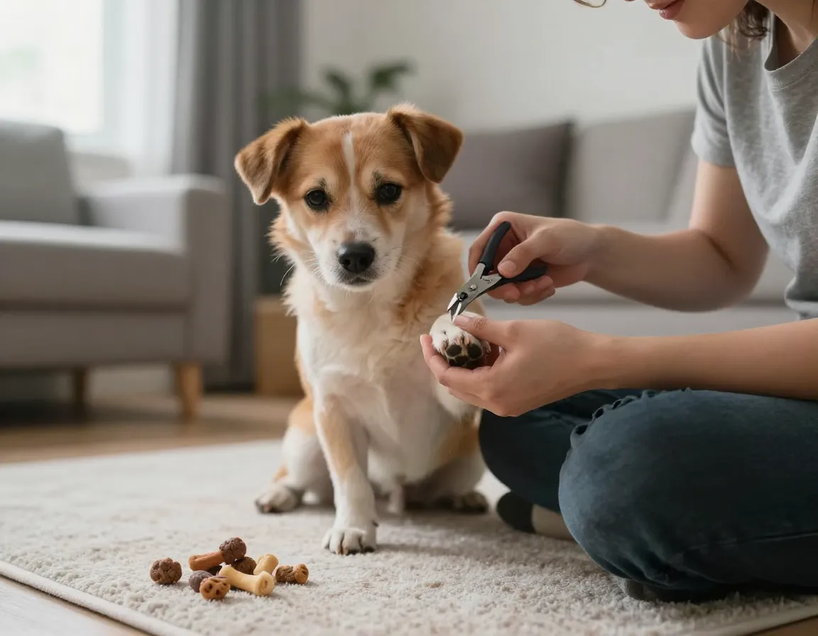 Focused training on single skill nail trimming with dog