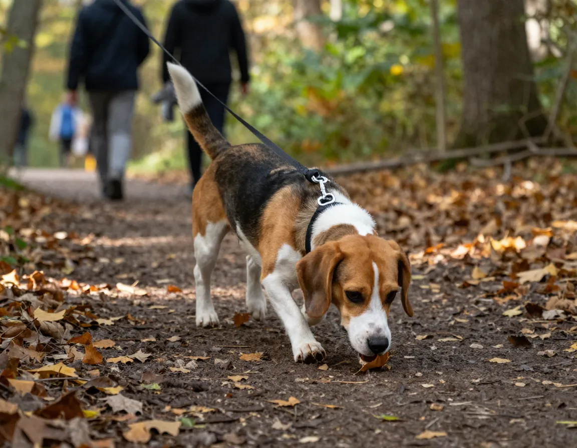 Dog engaged in mental stimulation sniffari walk in park