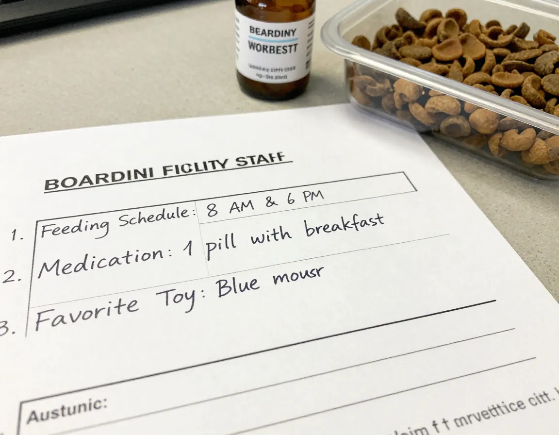 Detailed care instruction sheet for boarding facility staff
