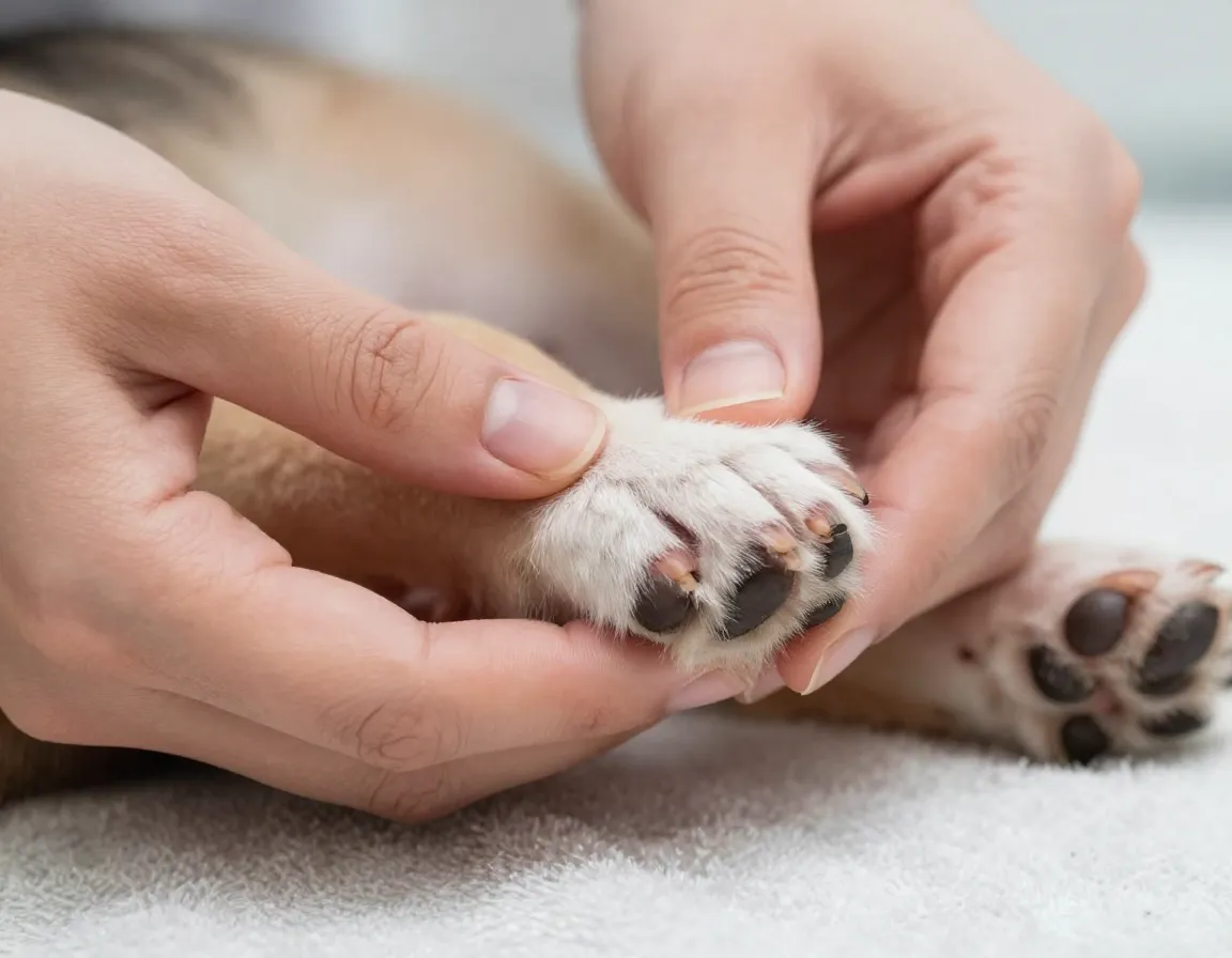 Early habit formation handling puppy paws for grooming
