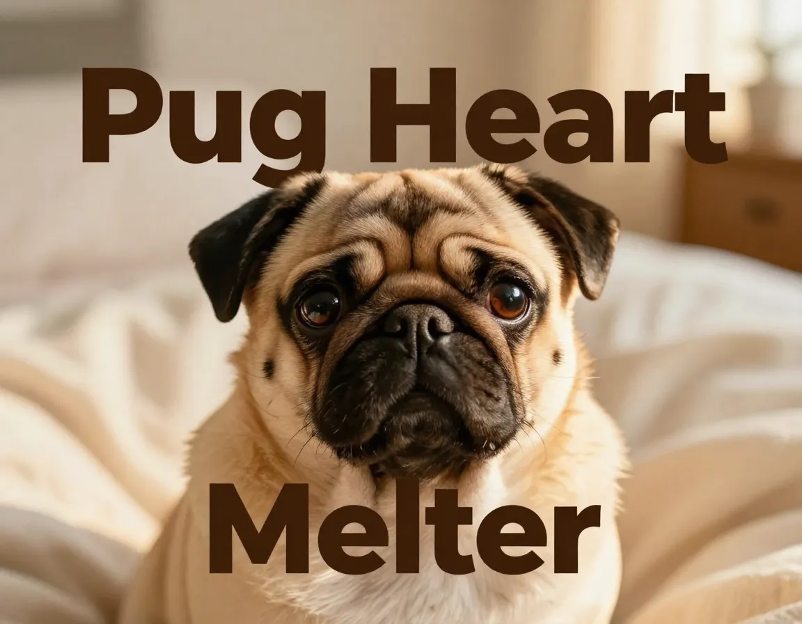 Fawn pug head tilt expressive eyes warm blanket closeup portrait