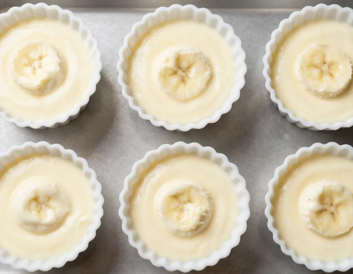 Greek yogurt and banana mixture in round silicone muffin cups