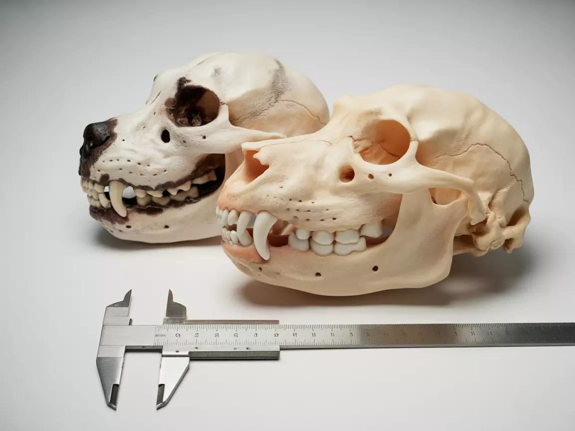 Veterinary anatomical comparison of pit bull skull and jaw to generic dog skull