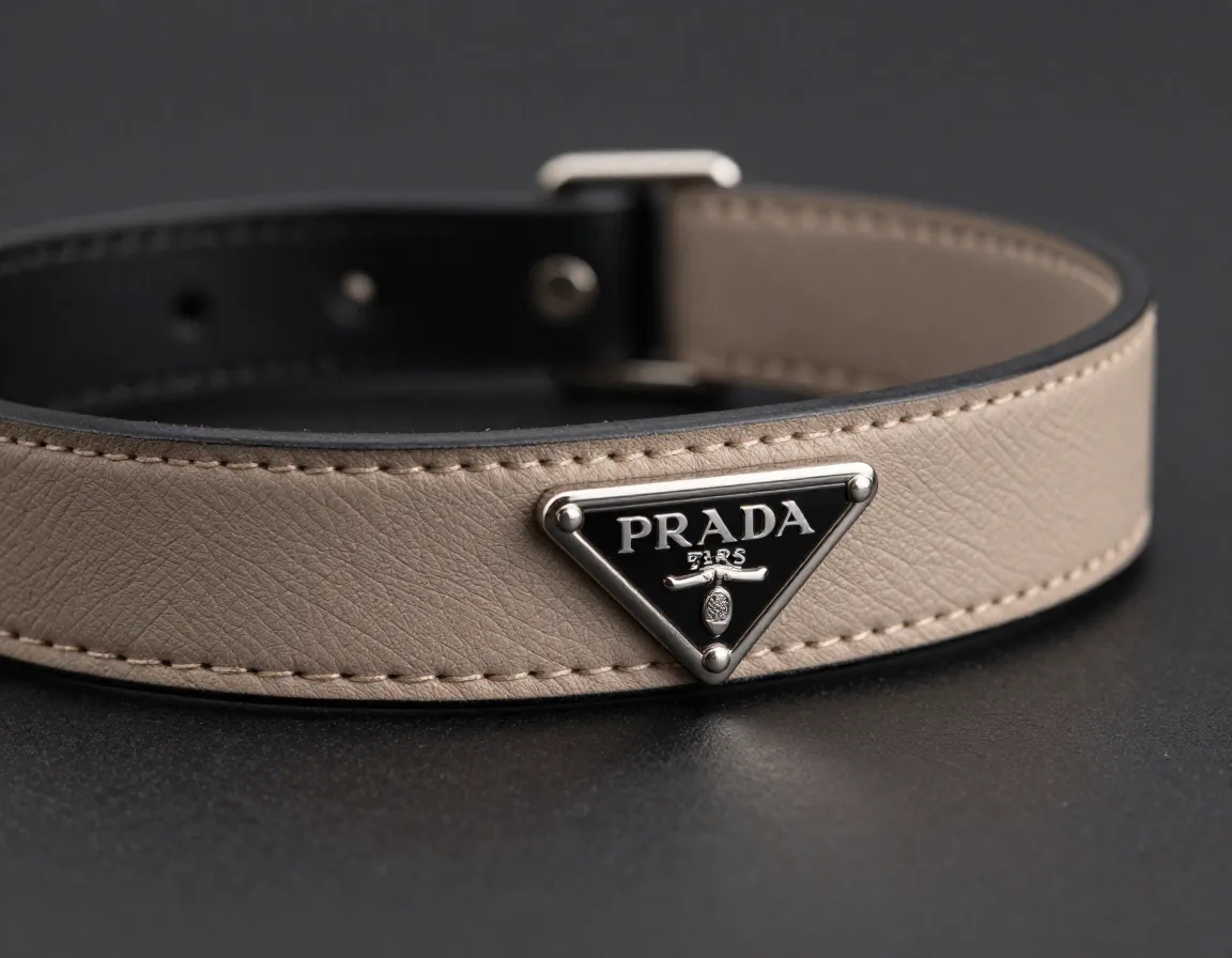 Prada brushed calfskin collar with triangular metal logo